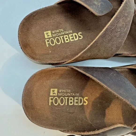 White Mountain Footbeds Hazy Sandal Women's 8M Whiskey Brown Leather Boho Slides - Picture 10 of 10